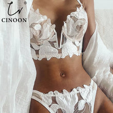 Load image into Gallery viewer, CINOON Sexy French Lace Embroidery Brassiere Lingerie Set Women&#39;s Underwear Set Push Up thin Bralette Deep V Bra and Panty Set
