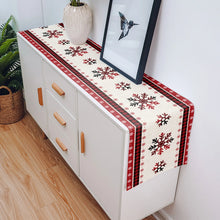 Load image into Gallery viewer, Christmas Snowflake Red Plaid Linen Table Runners for Dining Table Wedding Party Decor Dining Table Runners Navidad Decorations
