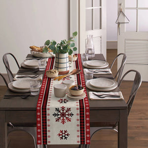 Christmas Snowflake Red Plaid Linen Table Runners for Dining Table Wedding Party Decor Dining Table Runners Navidad Decorations