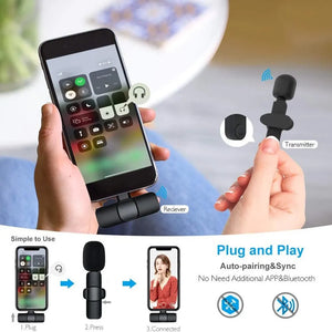 GAMINJA Wireless Lavalier Microphone Portable Audio Video Recording Mini Mic for iPhone Android Live Broadcast Gaming Phone Mic