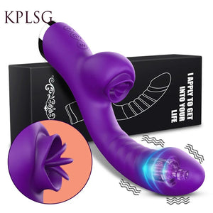 Vibrator For Women 2 In 1 Licking Machine Clitoris Stimulator G-Spot Powerful Vibro Dildo Wand Female Clit Sucker Adult Sex Toys