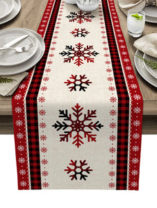 Christmas Snowflake Red Plaid Linen Table Runners for Dining Table Wedding Party Decor Dining Table Runners Navidad Decorations